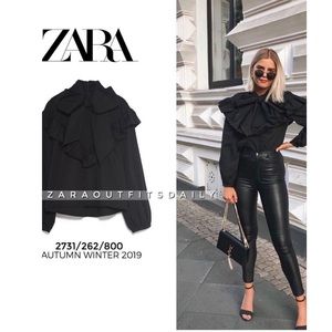 Zara Black Blouse with Tie Neck